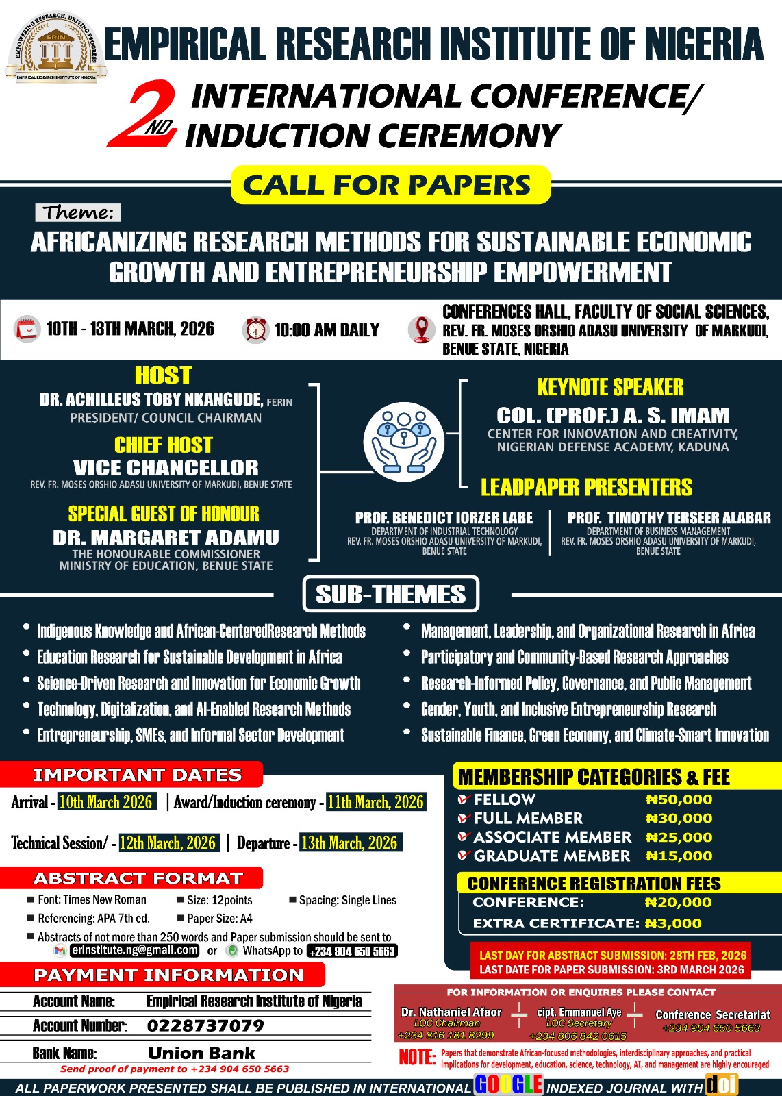 EMPIRICAL RESEARCH INSTITUTE OF NIGERIA 2ND INTERNATIONAL CONFERENCE/INDUCTION CEREMONY